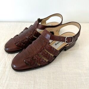 Vintage Shoe Strings Odyssey Brown Leather Woven Fisherman Sandals Womens 5M